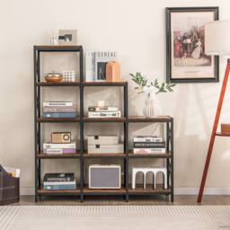 Costway 5-Tier Bookshelf 9 Cubes Bookcase with Carbon Steel Frame in Brown - thumbnail 1
