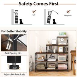 Costway 5-Tier Bookshelf 9 Cubes Bookcase with Carbon Steel Frame in Brown - thumbnail 5