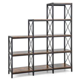 Costway 5-Tier Bookshelf 9 Cubes Bookcase with Carbon Steel Frame in Brown - thumbnail 3