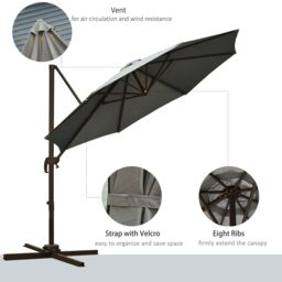 OUTSUNNY 3(m) Garden Banana Parasol Patio Cantilever Hanging Umbrella in Grey - thumbnail 4