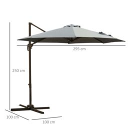 OUTSUNNY 3(m) Garden Banana Parasol Patio Cantilever Hanging Umbrella in Grey - thumbnail 3
