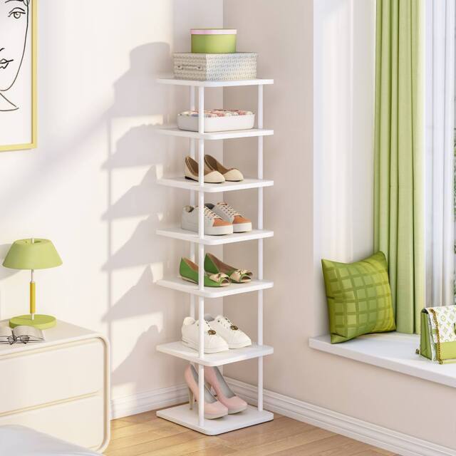 Huhote 7-Tier Narrow Shoe Rack with Metal Frame Shoe Stand Small Spaces in White - image 1