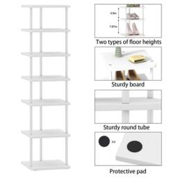 Huhote 7-Tier Narrow Shoe Rack with Metal Frame Shoe Stand Small Spaces in White - thumbnail 5