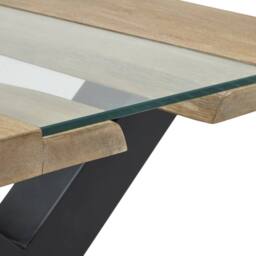 Wyld Haus Vouvant Live Edge Mango Wood & Glass Coffee Table Black X Frame Base in Natural - thumbnail 4