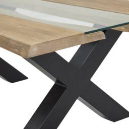 Wyld Haus Vouvant Live Edge Mango Wood & Glass Coffee Table Black X Frame Base in Natural - thumbnail 5