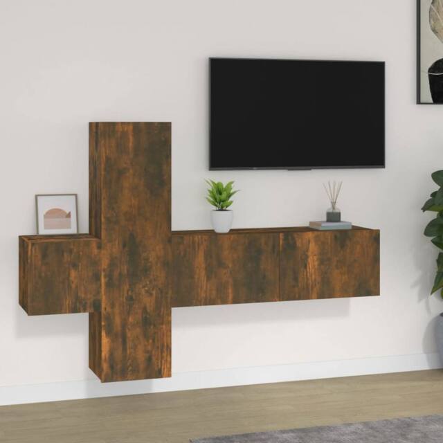 Berkfield Home 3 Piece TV Cabinet Set Smoked Oak Engineered Wood in Brown - image 1