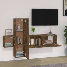 Berkfield Home 3 Piece TV Cabinet Set Smoked Oak Engineered Wood in Brown - thumbnail 3