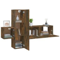 Berkfield Home 3 Piece TV Cabinet Set Smoked Oak Engineered Wood in Brown - thumbnail 4