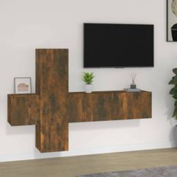 Berkfield Home 3 Piece TV Cabinet Set Smoked Oak Engineered Wood in Brown - thumbnail 1