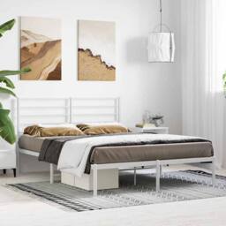 Berkfield Home Metal Bed Frame with Headboard White 120x190 cm Small Double - thumbnail 4