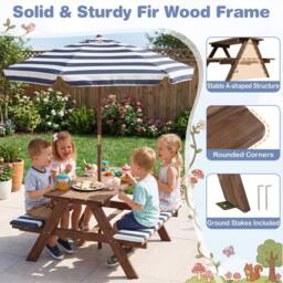 CASART Kids Picnic Table w/Bench Outdoor Table set w/Removable Umbrella in Blue - thumbnail 6
