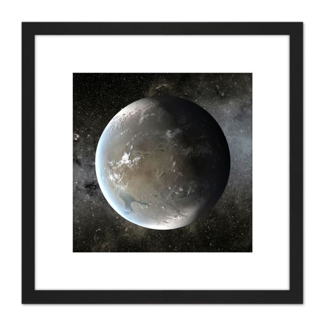 Artery8 Space NASA Planet Kepler-62f Concept Illustration 8X8 Inch Square Wooden Framed Wall Art Print Picture with Mount in Black - image 1