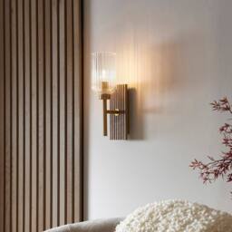 Netlighting Grove Wall Lamp Beechwood & Vintage Brass Ribbed Glass E14 in Brown - thumbnail 4