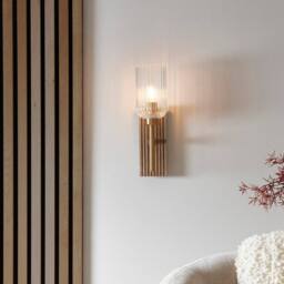 Netlighting Grove Wall Lamp Beechwood & Vintage Brass Ribbed Glass E14 in Brown - thumbnail 2