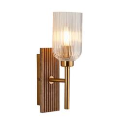 Netlighting Grove Wall Lamp Beechwood & Vintage Brass Ribbed Glass E14 in Brown - thumbnail 1