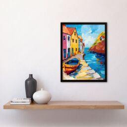 "Artery8 Colourful Houses Boat English Seaside Town Framed Art Print - Size: W12"" x H16""" - thumbnail 4