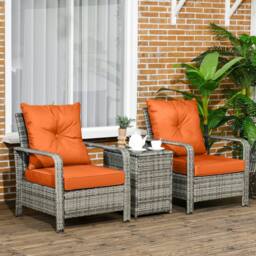 ERGOVEXA 3 Pieces Rattan Bistro Set, Orange - thumbnail 5