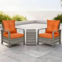 ERGOVEXA 3 Pieces Rattan Bistro Set, Orange - thumbnail 1
