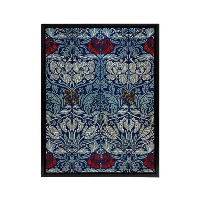 "Artery8 Tulip & Rose Floral Pattern Framed Canvas Wall Art Print W. Morris in Blue - Size: W12"" x H16""" - image 1