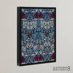 "Artery8 Tulip & Rose Floral Pattern Framed Canvas Wall Art Print W. Morris in Blue - Size: W12"" x H16""" - thumbnail 2