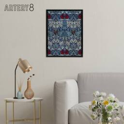 "Artery8 Tulip & Rose Floral Pattern Framed Canvas Wall Art Print W. Morris in Blue - Size: W12"" x H16""" - thumbnail 3