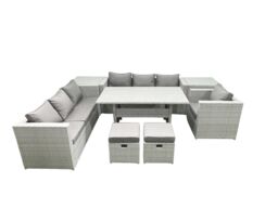 Fimous 8 Pieces Outdoor Rattan Sofa Set with Cushions Patio Garden Furniture Sets with Armchair Dining Table 2 Side Tables 2 Small Footstools - thumbnail 1