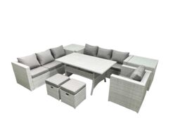 Fimous 8 Pieces Outdoor Rattan Sofa Set with Cushions Patio Garden Furniture Sets with Armchair Dining Table 2 Side Tables 2 Small Footstools - thumbnail 2