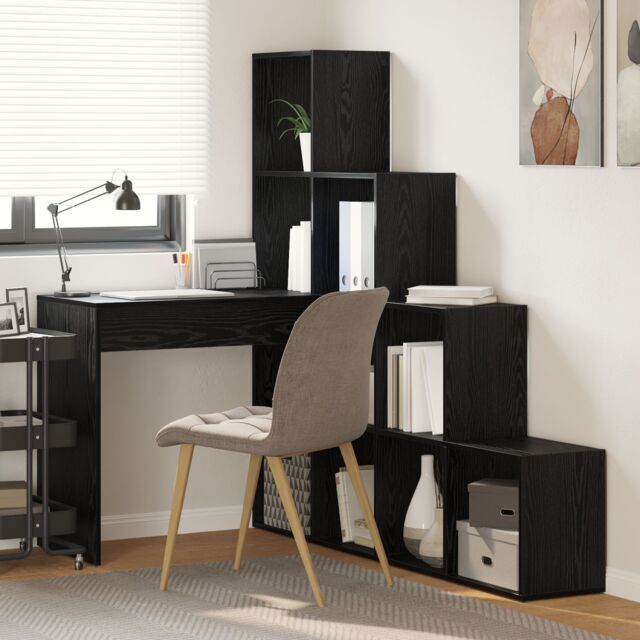 Berkfield Home Corner Desk with Shelf with Storage Black oak 101.5 x 149.5 x 149.5 cm - image 1