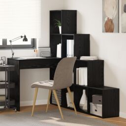Berkfield Home Corner Desk with Shelf with Storage Black oak 101.5 x 149.5 x 149.5 cm
