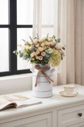 Living and Home Decorative Metal Retro Milk-Can Vase with Handles in White
