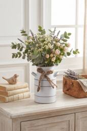 Living and Home Decorative Metal Retro Milk-Can Vase with Handles in White - thumbnail 2