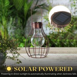 Marco Paul Pack of 2 Bronze Metal Firefly Solar Powered Garden Lantern 23cm in Copper - thumbnail 4