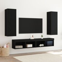 Berkfield Home Wall-Mounted TV Cabinets - 2 pcs Black Oak, 30.5x30x90 cm, Made from Engineered Wood - Size: 30.5x30x90 cm - thumbnail 1