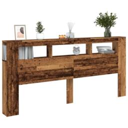 Berkfield Home LED Headboard Old Wood 220x18.5x103.5 cm Engineered Wood in Brown - thumbnail 5