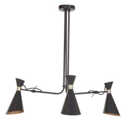 Orsina 3 Shade Black & Gold Pendant Light With Bent Arms, Ceiling Lamp With Adjustable Rods, Two-Tone Metal Pendant - thumbnail 1