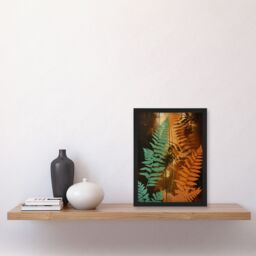 Artery8 Ferns Orange & Teal Vintage Aesthetic Earthy Botanical Artwork Framed Wall Art Print A4 in Black - thumbnail 4