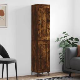 Berkfield Home Highboard Smoked Oak 34.5x34x180 cm Engineered Wood in Brown - thumbnail 2