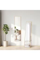 H&O Direct 40x150cm Modern Slim Frame Floor Standing Full Length Mirror in Gold - Size: 40x150 cm