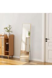 H&O Direct 40x150cm Modern Slim Frame Floor Standing Full Length Mirror in Gold - Size: 40x150 cm - thumbnail 2