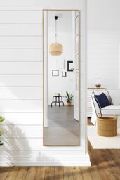 H&O Direct 40x150cm Modern Slim Frame Floor Standing Full Length Mirror in Gold - Size: 40x150 cm - thumbnail 3