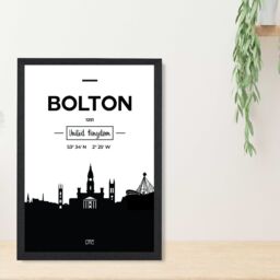 ARTZE Bolton Black & White City Skyline Framed Print SIZE: A2 with Black Frame - Size: A4 - thumbnail 2