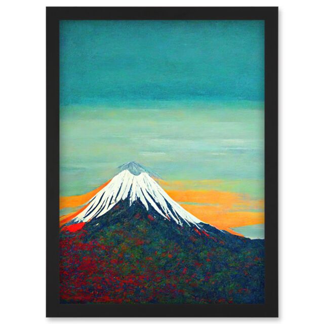 Artery8 Mount Fuji Volcano Peak At Sunrise Artwork Framed Wall Art Print A4 in Black - image 1