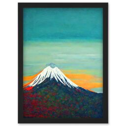 Artery8 Mount Fuji Volcano Peak At Sunrise Artwork Framed Wall Art Print A4 in Black - thumbnail 1