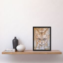"Artery8 Cat Lover Art Deco Feline Design Portrait Framed Art Print in Beige - Size: W12"" x H16""" - thumbnail 4
