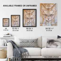 "Artery8 Cat Lover Art Deco Feline Design Portrait Framed Art Print in Beige - Size: W12"" x H16""" - thumbnail 3