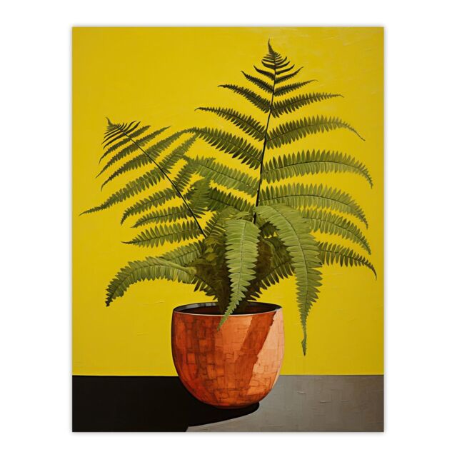 "Wee Blue Coo Wall Art Print Flourishing Ferns House Plant on Yellow Living Room - Size: W24"" x H32""" - image 1