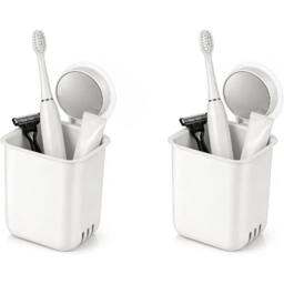 KORVIXA 2 Pack Wall Mounted Toothbrush Holder in White - thumbnail 1