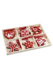 Living and Home Christmas Tree Wooden Hanging Ornament Set in Red - thumbnail 4