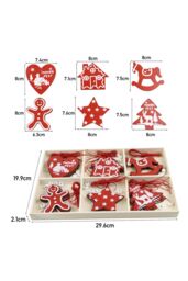 Living and Home Christmas Tree Wooden Hanging Ornament Set in Red - thumbnail 6