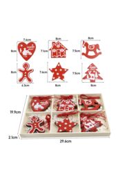 Living and Home Christmas Tree Wooden Hanging Ornament Set in Red - thumbnail 5